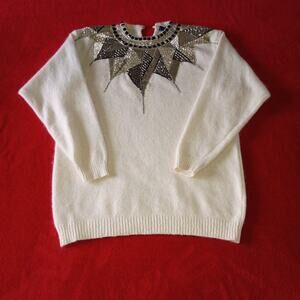 Fuzzy Beaded Angora Rabbit Fur Sweater Lambwool Silk VTG Women M Glam Old Money